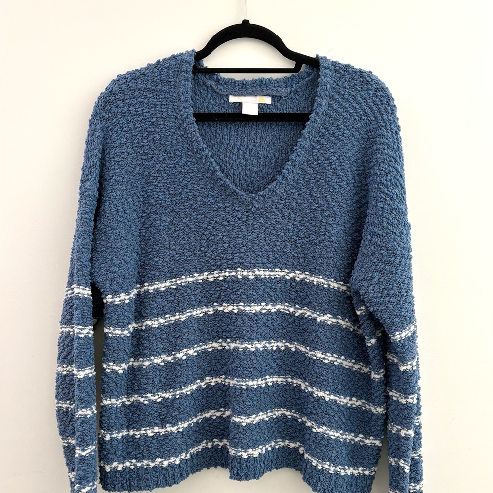 C&C California Blue and White Striped Women's Sweater